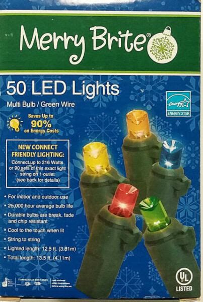 Merry Brite 50 Led Lights Multi Bulb Green Wire For Sale Online Ebay