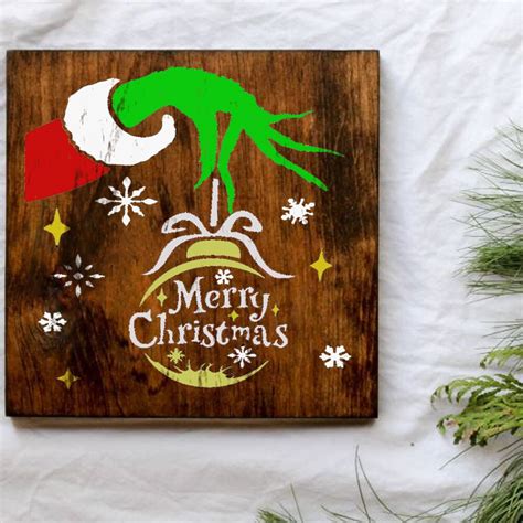 Grinch Reusable Stencil X Merry Christmas Etsy