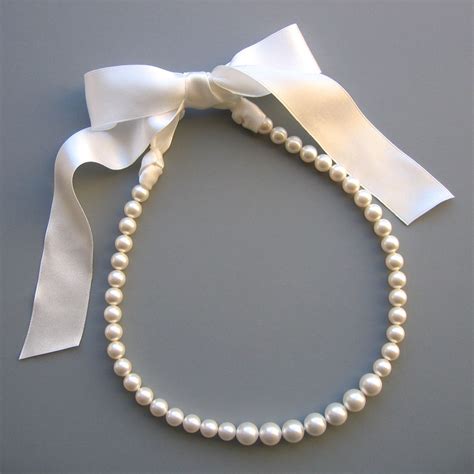 Pearl Ribbon Tie Necklace Bridal Pearl Necklace Breakfast