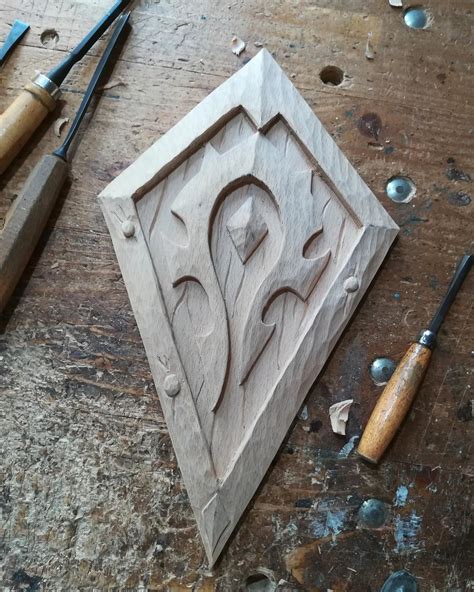 34x20cm World Of Warcraft Inspired Handcarved Horde Emblem Out Of Wood