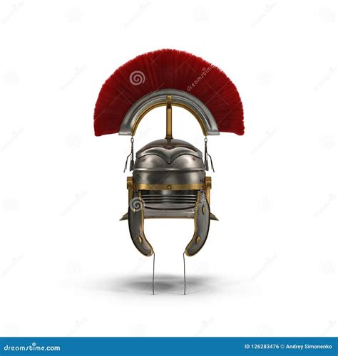 Roman Helmet with Red Crest on White. Front View. 3D Illustration Stock Illustration ...