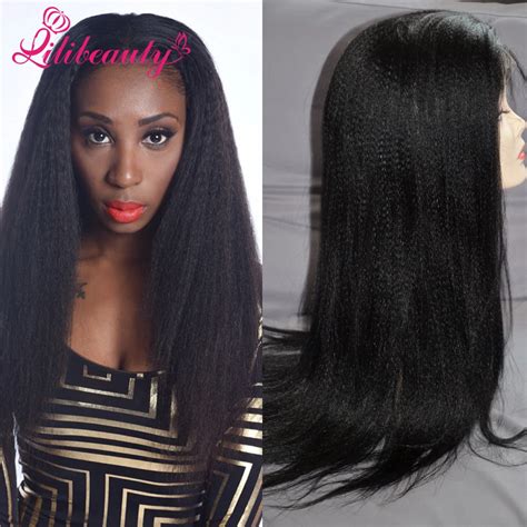 Natural 130 Density Glueless Kinky Straight Lace Front Wig Indian Remy