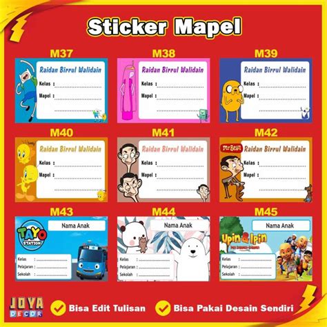 STIKER LABEL MATA PELAJARAN MAPEL CUSTOM NAMA DAN FOTO PAKET ISI 20