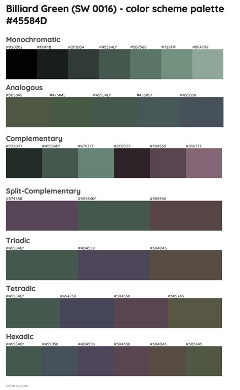 Sherwin Williams Billiard Green Sw Paint Coordinating Colors And