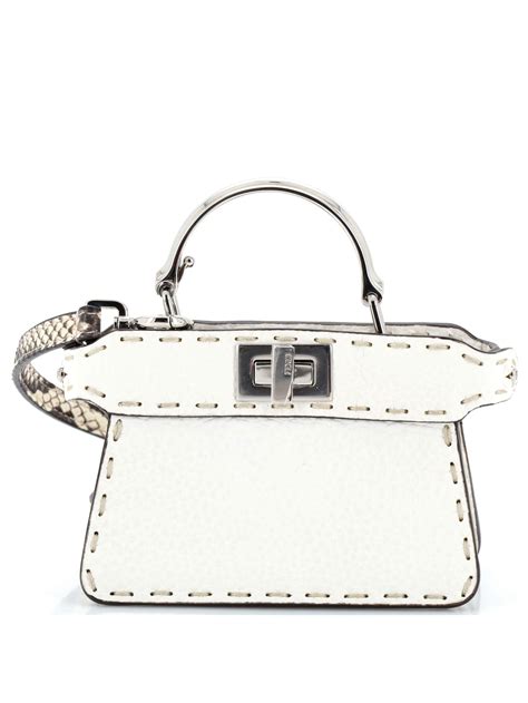 Fendi 100 Leather White Maxi Handle Selleria Peekaboo Bag Leather With