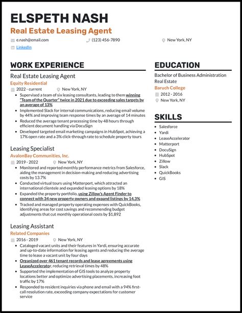 Real Estate Leasing Agent Resume Examples For