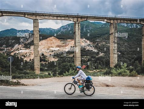 Albania. Food and travel by bicycle. The most beautiful lake in Albania, Ogrhi lake Stock Photo ...