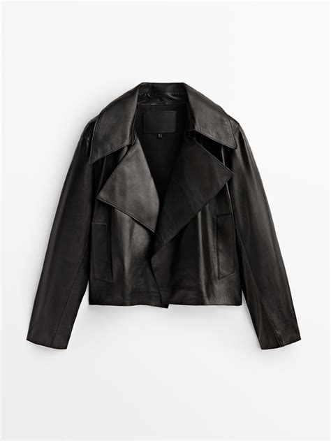 Massimo Dutti Nappa Leather Jacket With Maxi Collar Black Editorialist