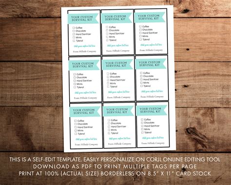 Editable Survival Kit Checklist Gift Tag For Teacher Nurse Etsy Canada