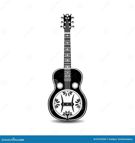 Vector Illustration Of Black And White Resonator Guitar Isolated On A