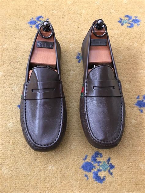 Gucci Loafers Shoes Drivers Brown Leather Mens Uk 55 Gem