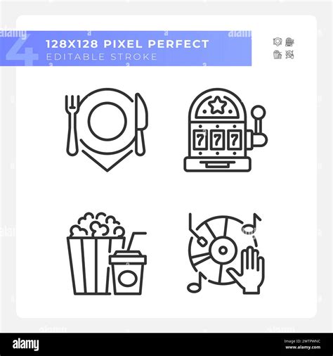 Leisure Activities Pixel Perfect Linear Icons Set Stock Vector Image