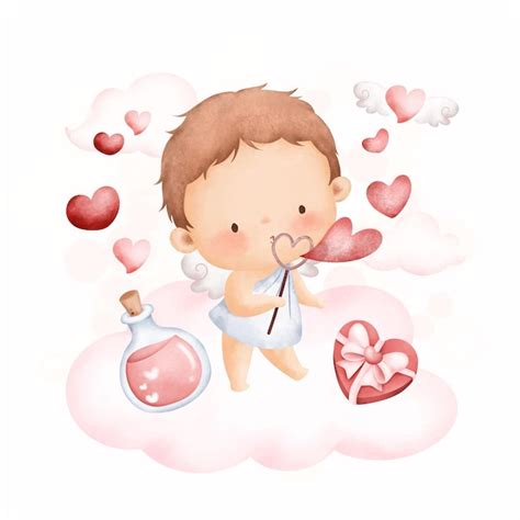 Premium Vector Watercolor Illustration Cute Valentine Cupid