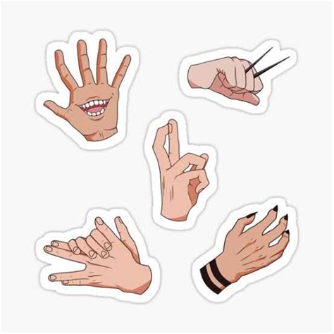 Six Different Hands With Fingers Sticking Out Of Them Sticker Pack On A