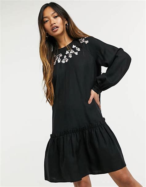 And Other Stories Embroidered Detail Mini Smock Dress In Black Asos