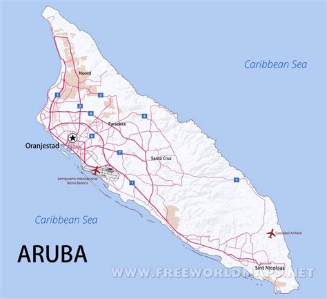 Aruba Map Geographical Features Of Aruba Of The Caribbean