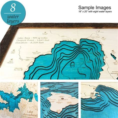 Pemadumcook Chain Of Lakes Maine 3d Wood Map Laser Etched Nautical Decor