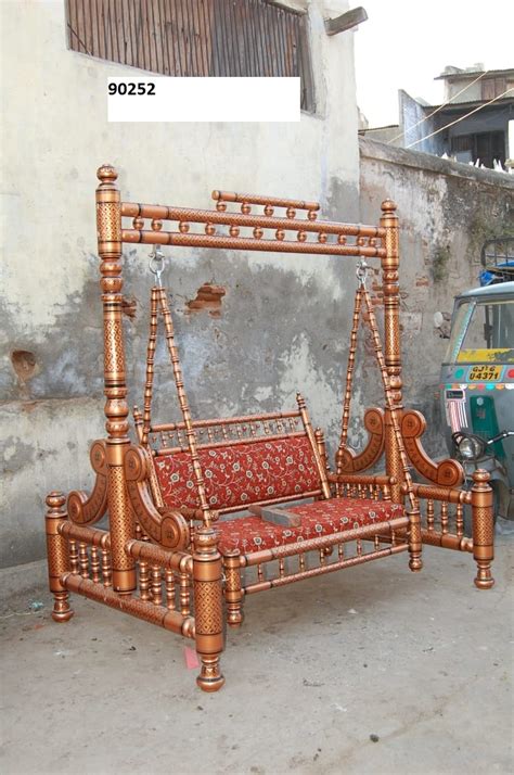 Handcrafted Sankheda Design Wooden Jhula Indoor Indian Swing Bronze