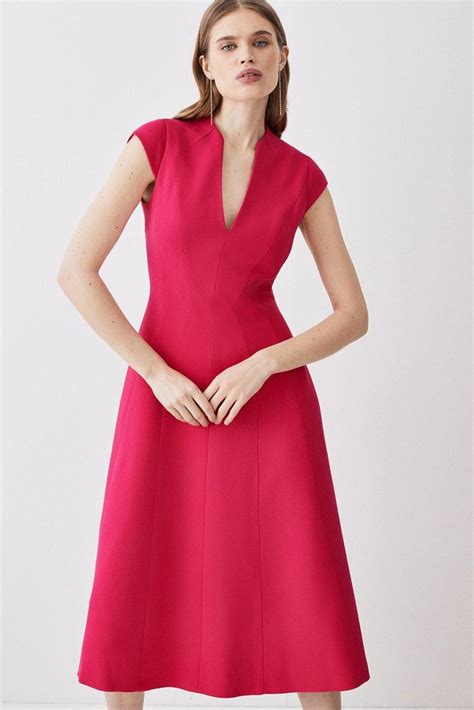 Karen Millen Midi Dresses Petite Structured Crepe Seam Detail Full