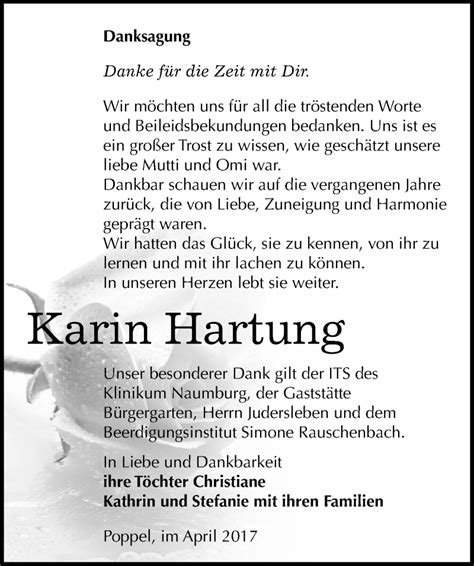 Traueranzeigen Von Karin Hartung Abschied Nehmen De