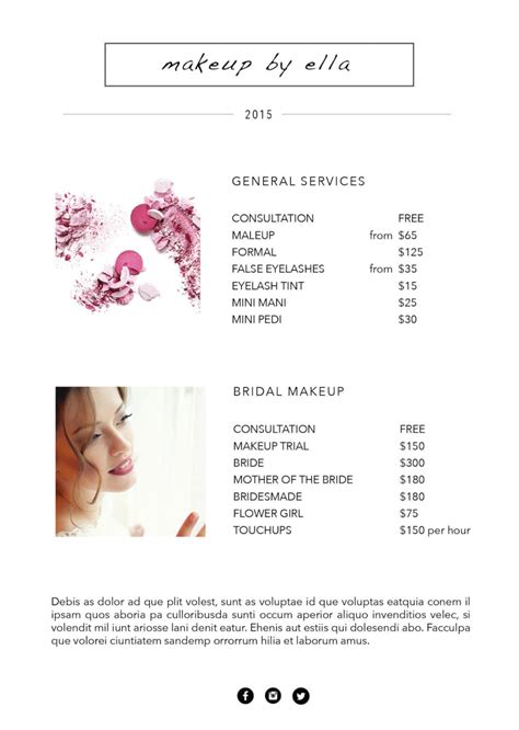 Makeup Price List Template