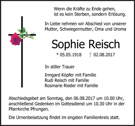 Traueranzeigen Von Sophie Reisch Schwaebische De Trauerportal