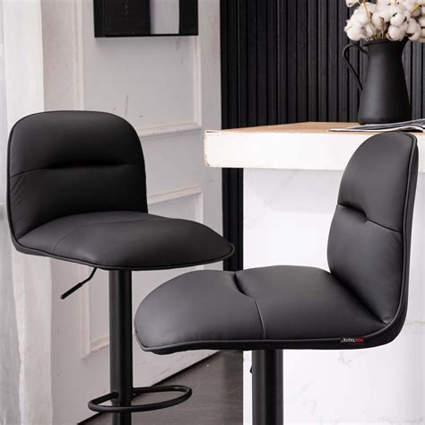 YOUTASTE Black Bar Stools Set Of 2 PU Leather Upholstered Counter