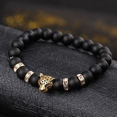 Natural Stone Beads Men Bracelets Lucky Charm Matte Black Natural