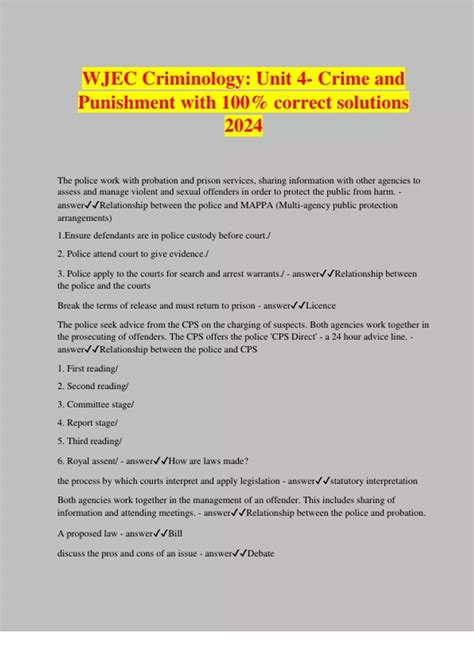 Wjec Criminology Unit 4 Crime And Punishment With 100 Correct Solutions 2024 Wjec Stuvia Us