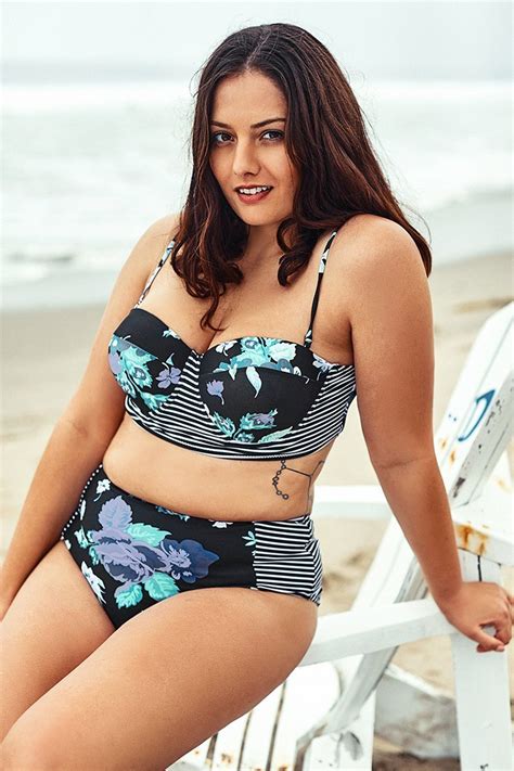 Blauer Blumendruck Push Up Gro E Gr En Bikini Cupshe Deutschland