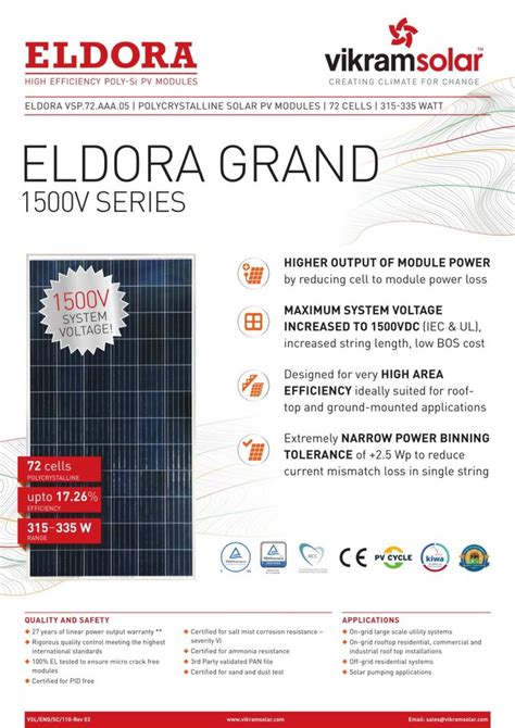 Eldora VSP 72 AAA 05 Polycrystalline Solar PV Modules 72 Cells 325 330