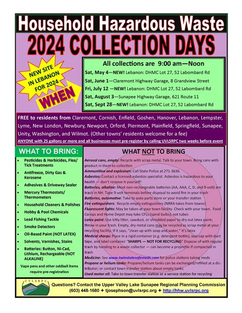 Household Hazardous Waste Collection Days Sunapee Nh