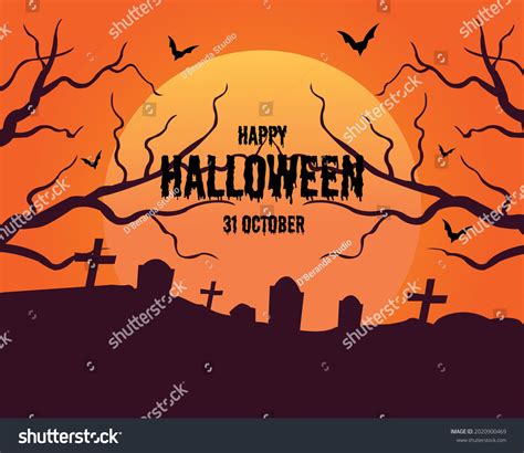 Happy Halloween Graveyard Silhouette Vector Stock Vector (Royalty Free) 2020900469 | Shutterstock