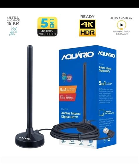 Antena TV Digital Interna Aquário Dtv 100p UltraHD Cabo 2 5m MG Som BH