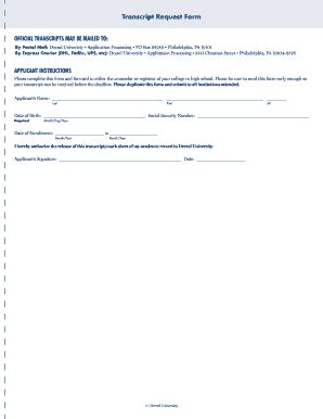 Fillable Online Drexel Btranscript Requestb Form Drexel Buniversityb