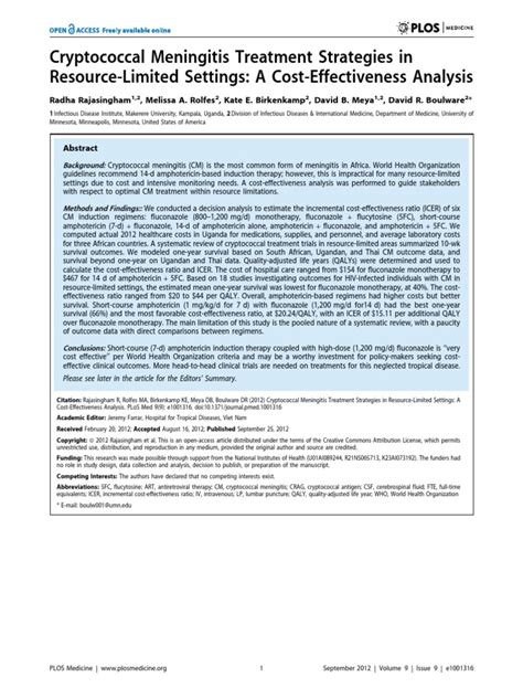 Cryptococcal Meningitis Treatment Strategies in resource-limited ...