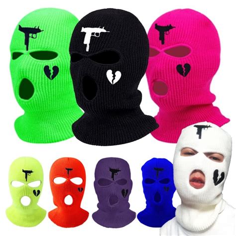 Hole Full Face Ski Mask Winter Hat Heart Embroidery Balaclava Hood