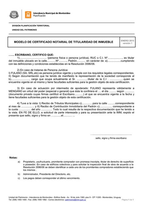 Modelo De Certificado Notarial De Titularidad De Inmueble