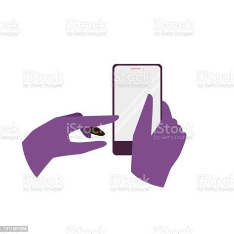 Hand Holding Smartphone Touching Screen Vector Illuustration Stock Illustration Download Image