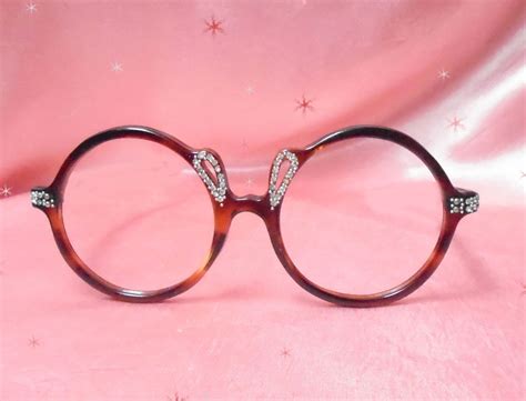 Big Round Eyeglasses With Rhinestones 60s Vintage Round Etsy Round Eyeglasses Circle