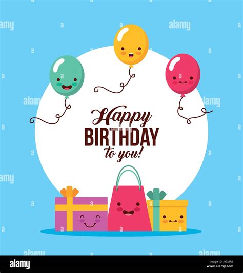 Happy Birthday Kawaii Ballons Stock Vector Image And Art Alamy