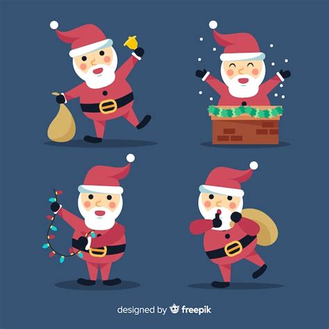 Adorável coleção de personagens de papai noel design plano Vetor