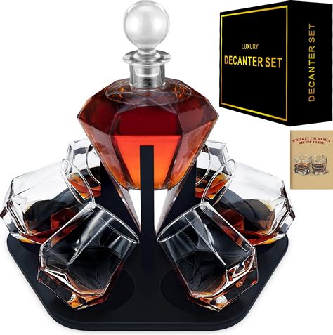 6 Glass Diamond Whiskey Decanter Set With Glasses Whiskey