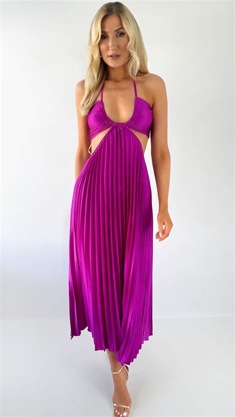 Sorcha Cut Out Pleated Maxi Dress Purple Dressesie