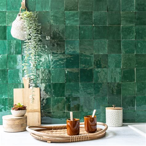 Zellige Marocain Artisanal Vert Menthe X Cm Carrelage Mur