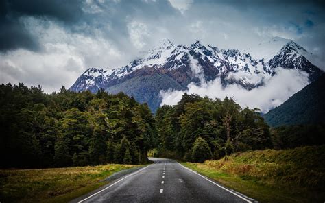 1600x1000 Nature Landscape Road Asphalt Mountain Forest Grass Clouds