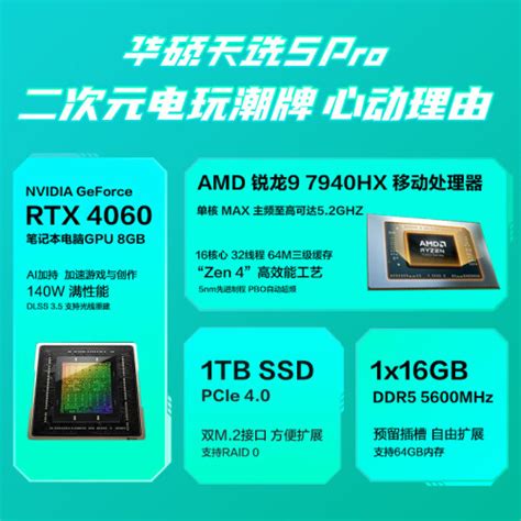 华硕天选5 Pro 锐龙版 16英寸电竞游戏本 笔记本电脑 R9 7940hx 16g 1t Rtx4060 2 5k 165hz 高色域 青