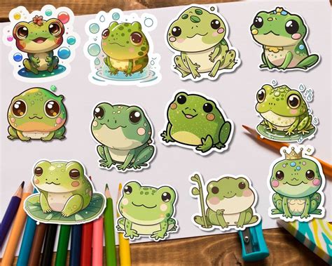 Set 12 Cute Kawaii Frog Sticker Toad Journal Decal Laptop Planner Mini