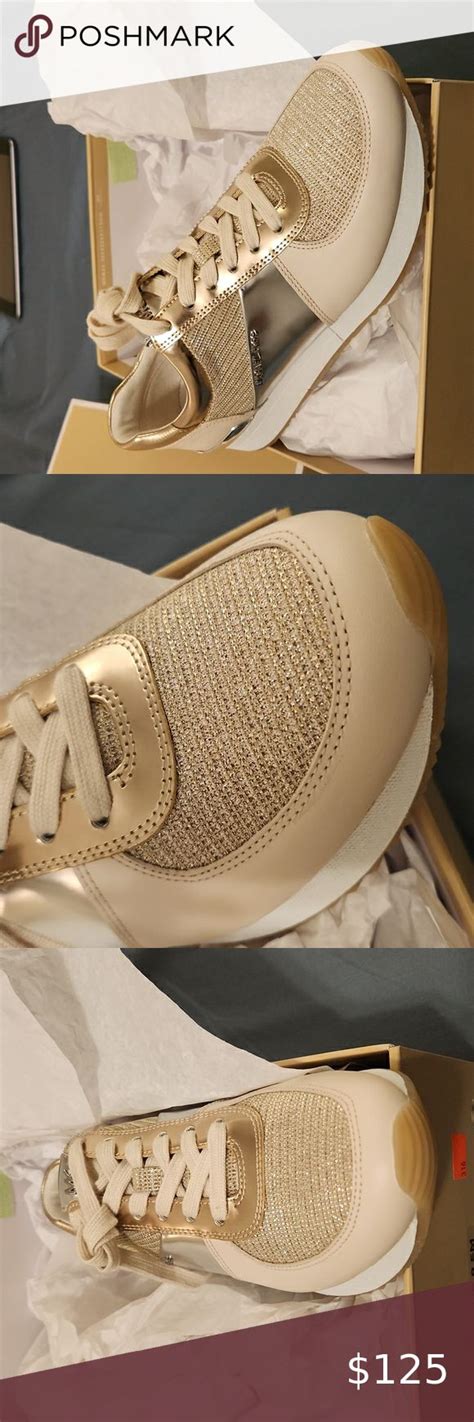 Nib Michael Kors Mk Allie Trainer Glitter Chain Mesh Sneakers Wht Gld Ch