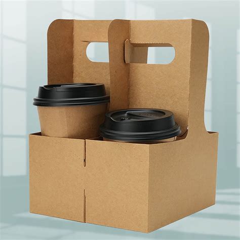 Harlier Cup Drink Carrier With Handle Kraft Paperboard Disposable